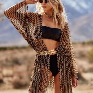 12th Tribe Black and Brown Chevron Accent Shawl with Fringe